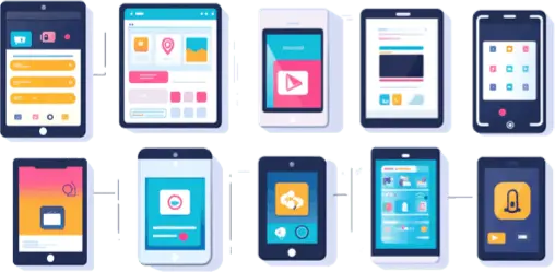 illustration of a number of mobile devices with apps running